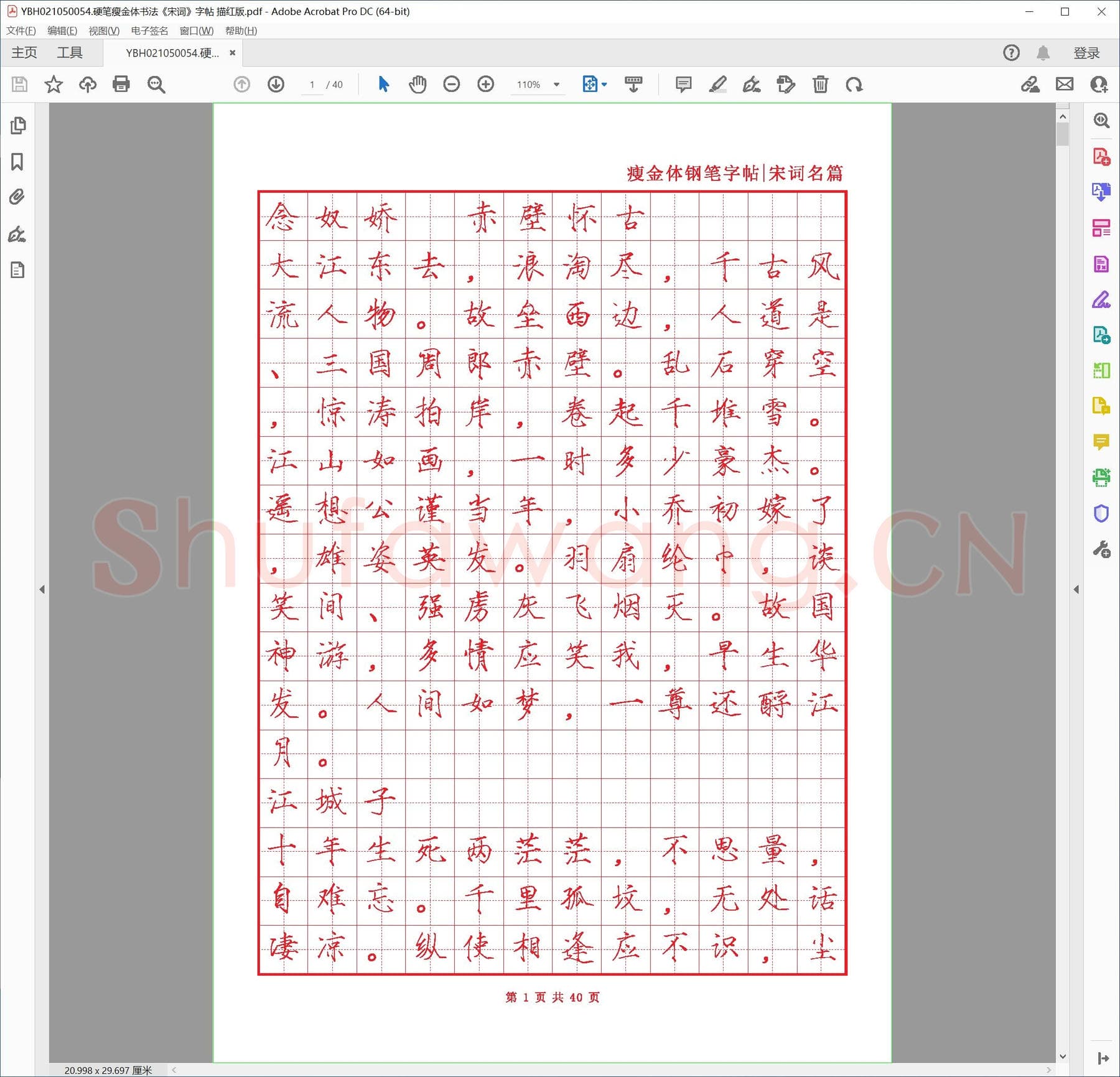 硬笔瘦金体书法《宋词》字帖 描红版.pdf