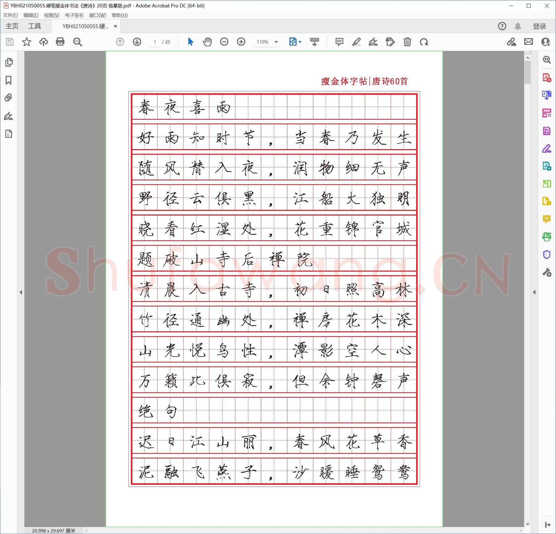 硬笔瘦金体书法《唐诗》20页 临摹版.pdf