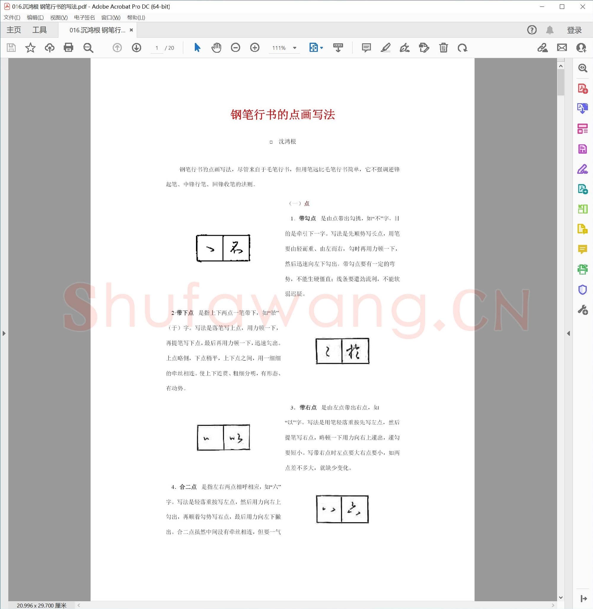 沉鸿根 钢笔行书的写法