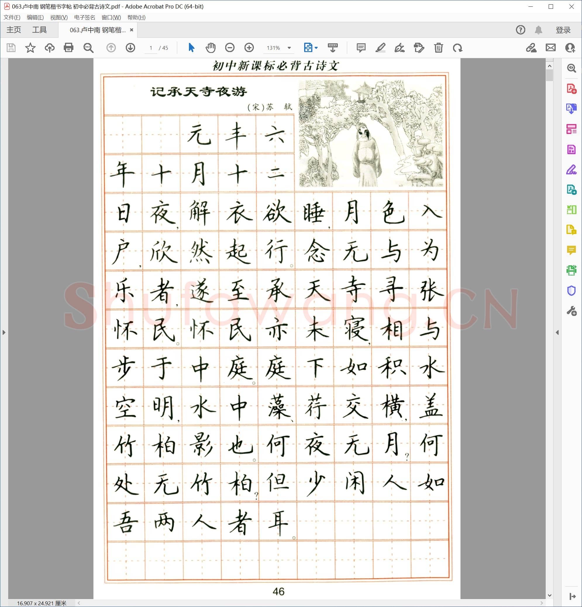 卢中南 钢笔楷书字帖 初中必背古诗文
