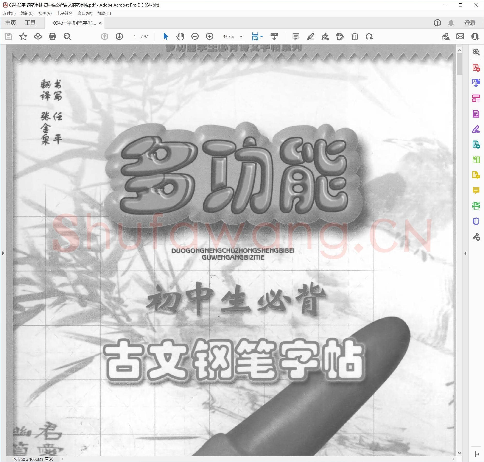任平 钢笔字帖 初中生必背古文钢笔字帖