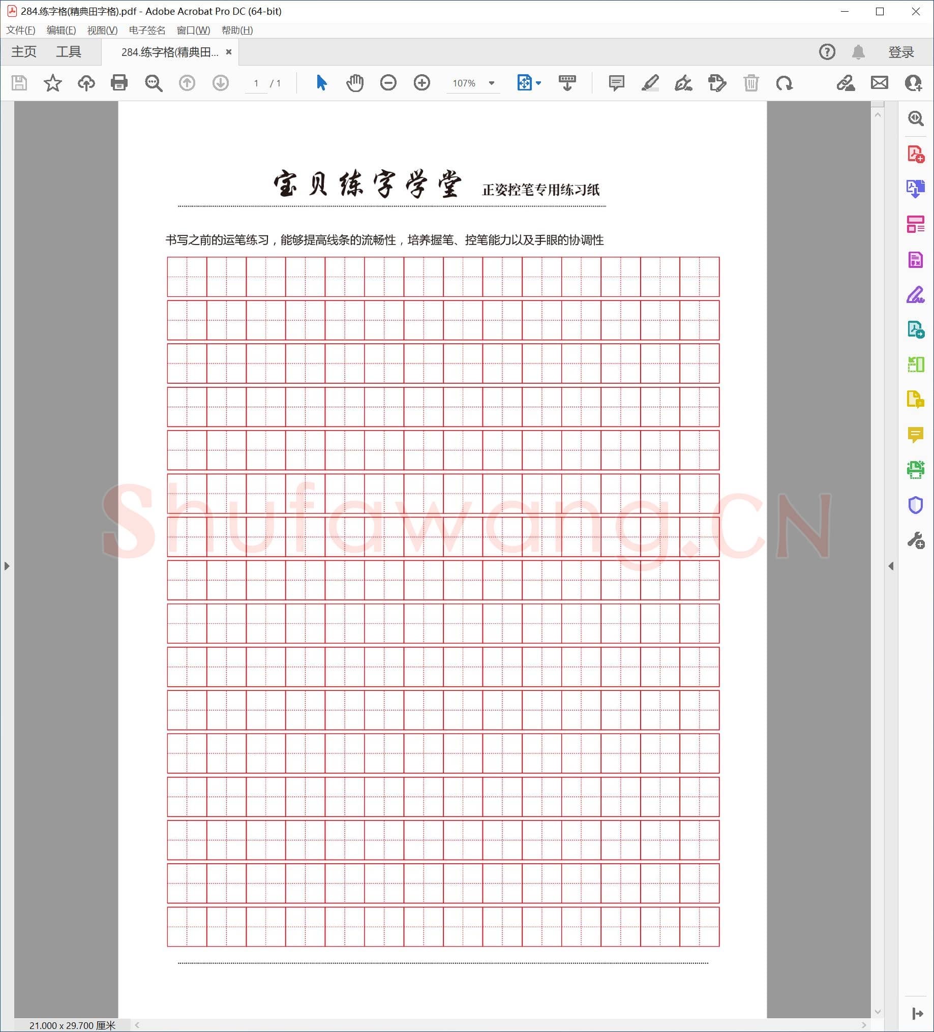 宝贝练字学堂 正姿控笔专用练习纸 练字格 精典田字格.pdf