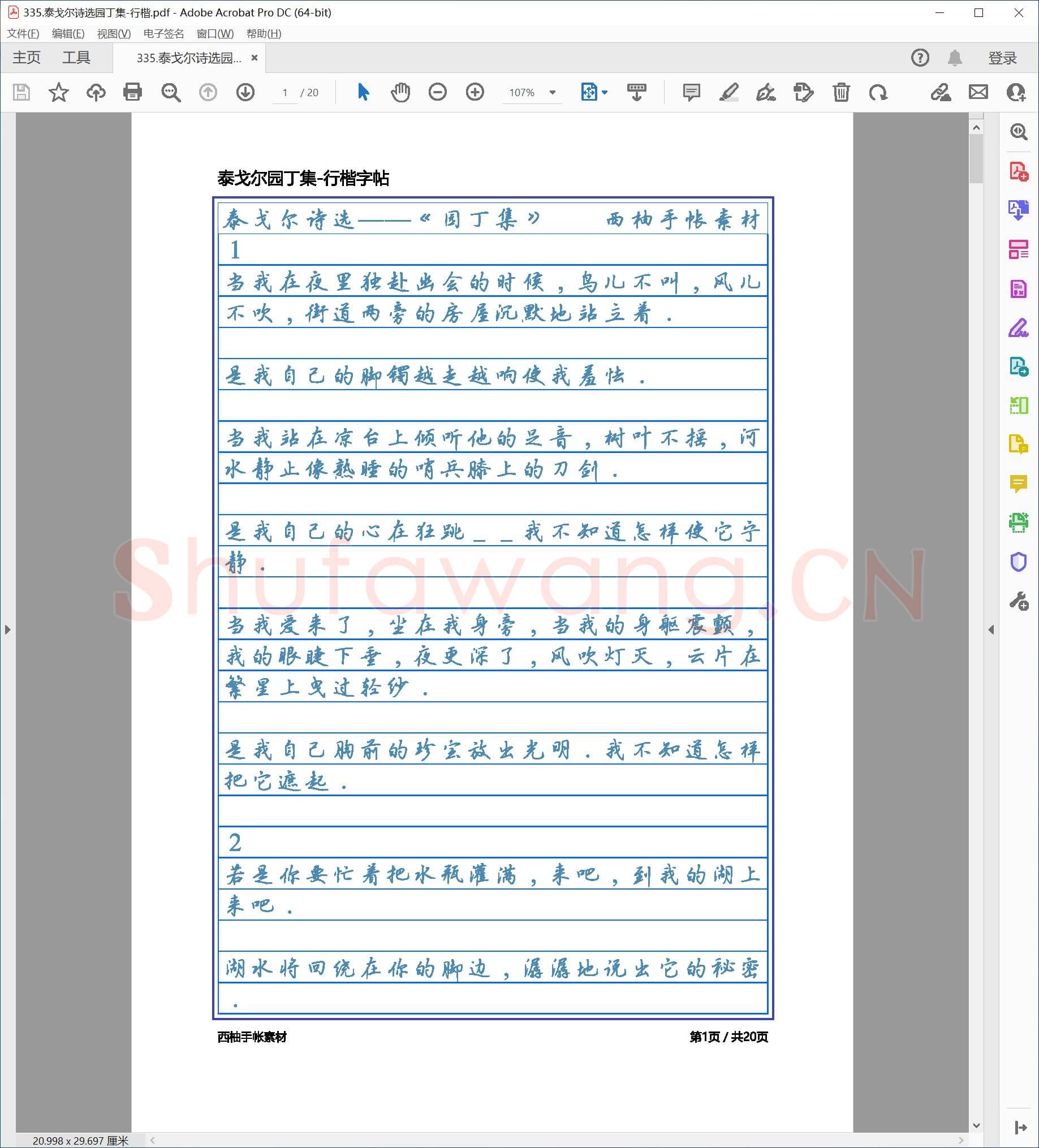 佚名 泰戈尔诗选园丁集 行楷