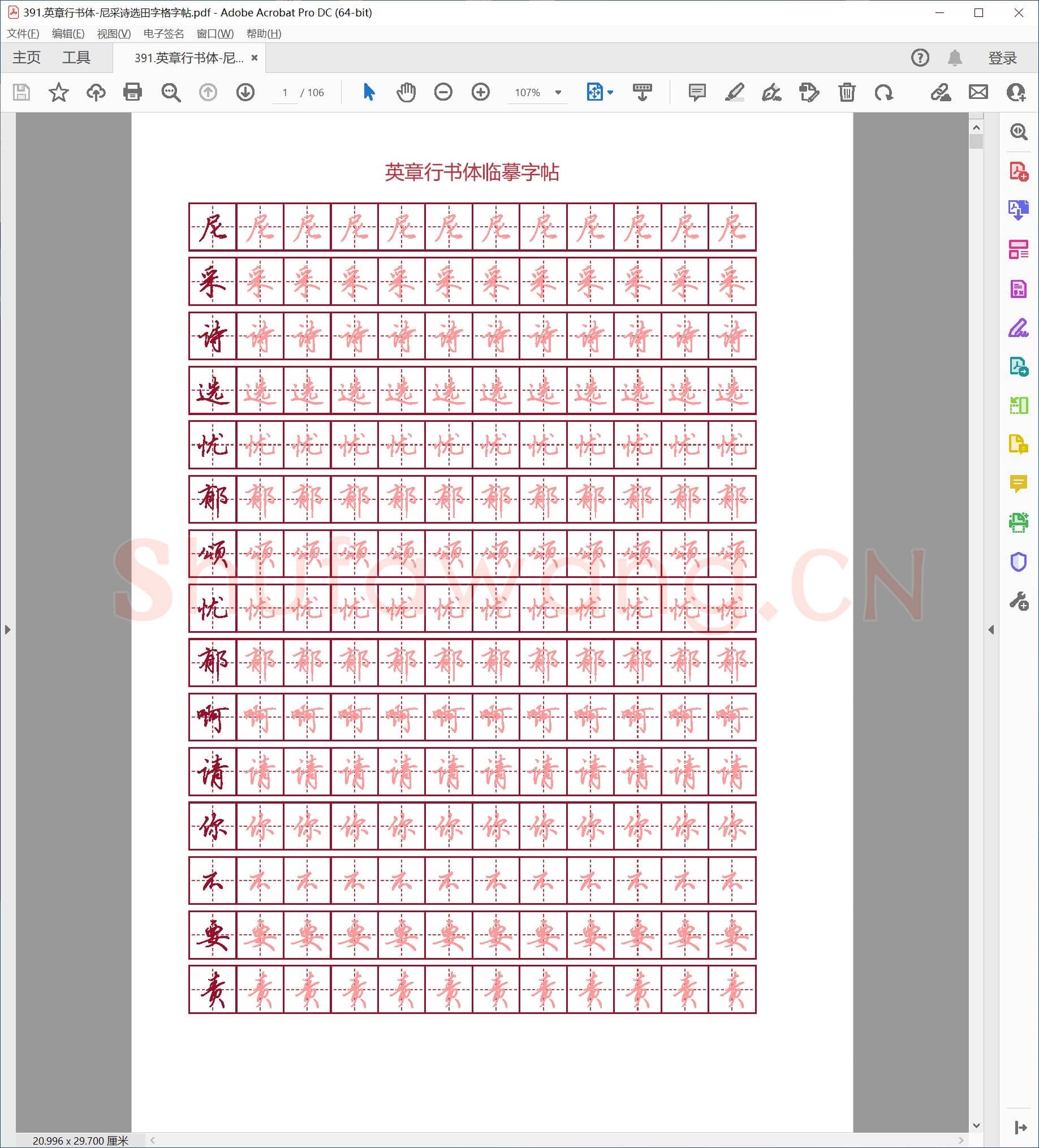 田英章 硬笔行书 尼采诗选田字格字帖