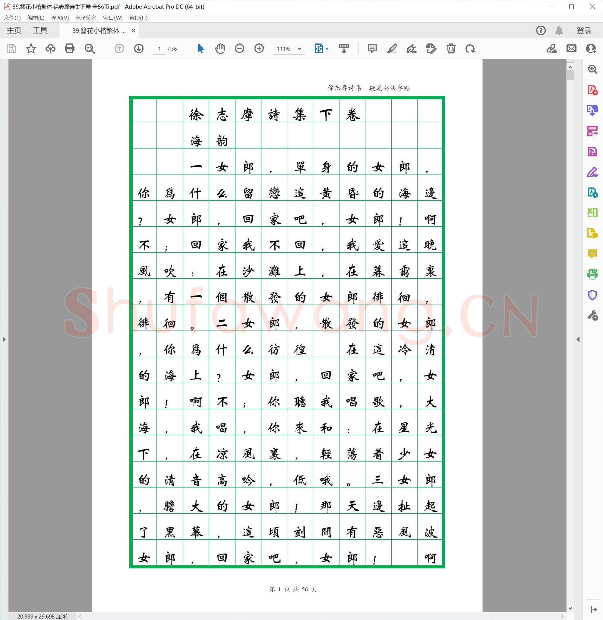 簪花硬笔书法 小楷繁体 徐志摩诗集下卷 全56页.pdf
