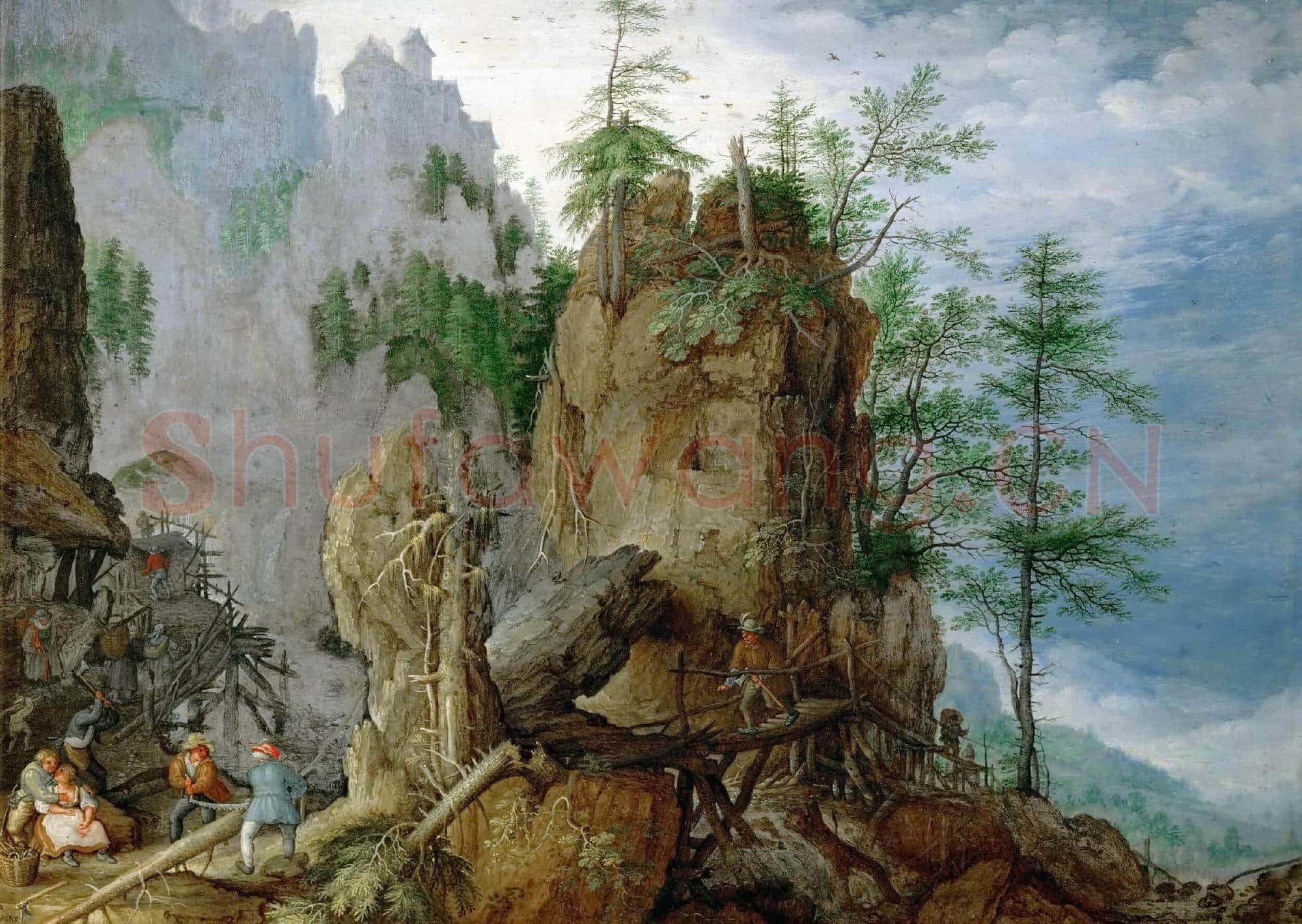 Roelandt Savery(1576-1639)Mountain Landscape with Woodcutters