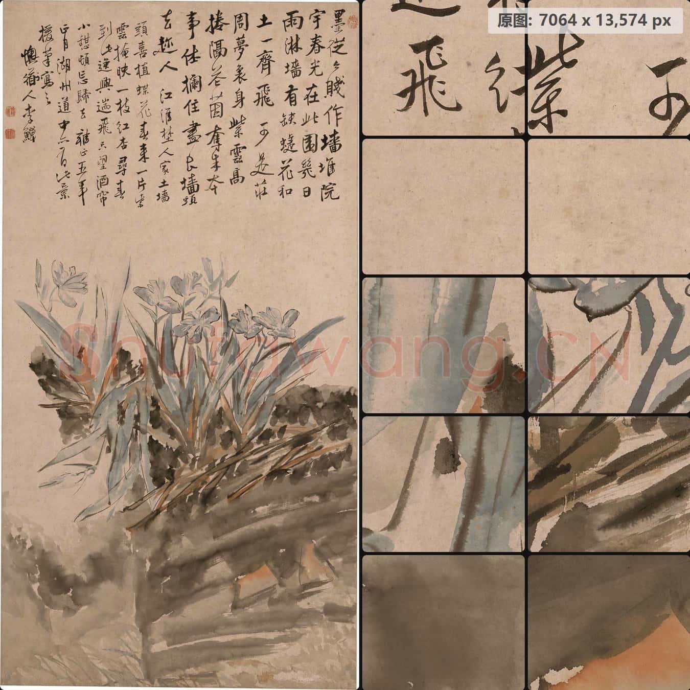 清 李鱓-土墙蝶花图轴 南京博物院馆藏书画作品