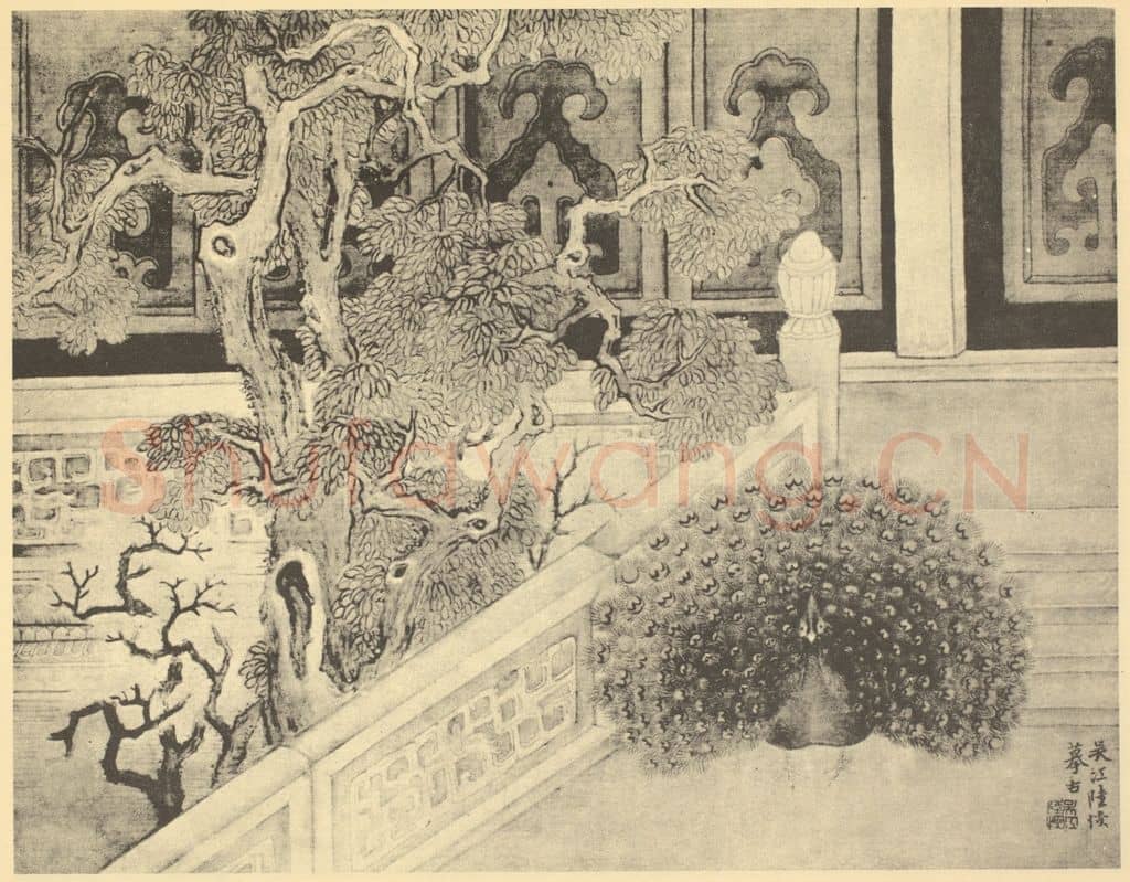 清 陆恢《孔雀图》国画作品