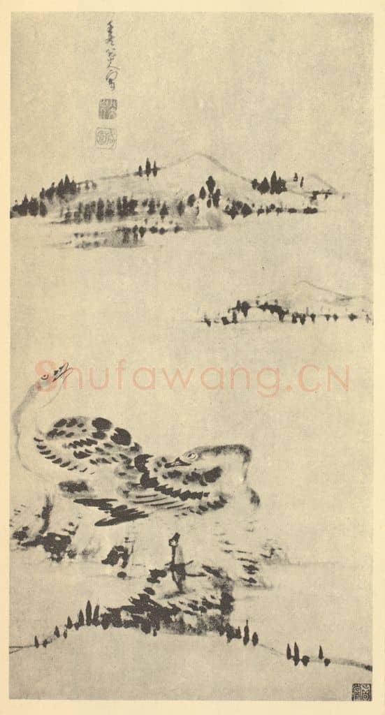 清 朱耷《双鳬图》国画作品