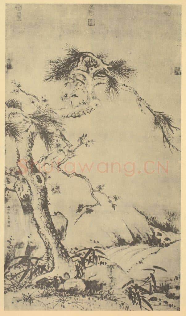 清 蒋廷锡《松竹杏花图》国画作品