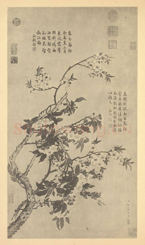 清 邹一桂《红桃白梨》国画作品