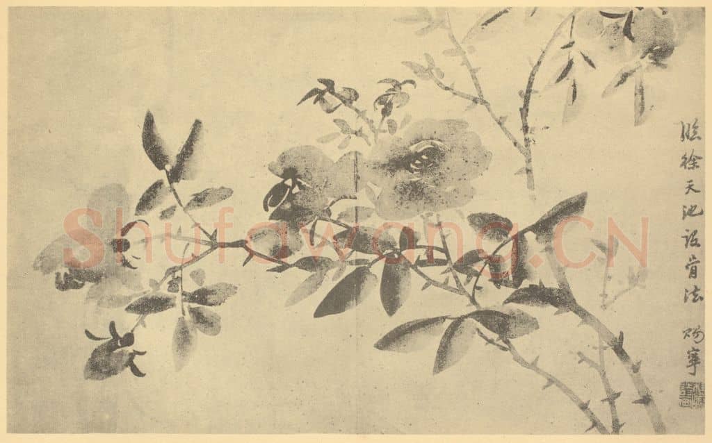 清 张赐宁《蔷薇》国画作品