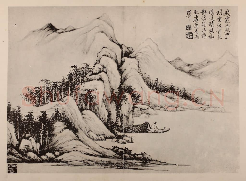 清 黄鼎《渔父图册(九)》国画作品