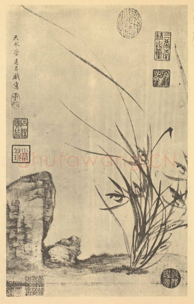 元 管道升《兰石图》国画作品