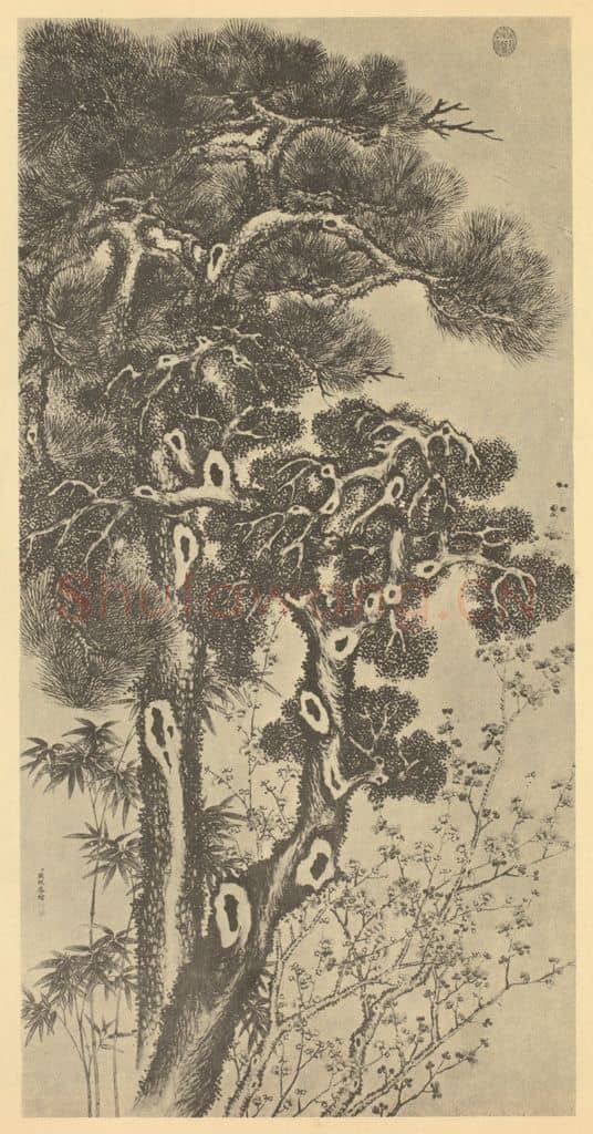 清 关槐《健节恒春图》国画作品