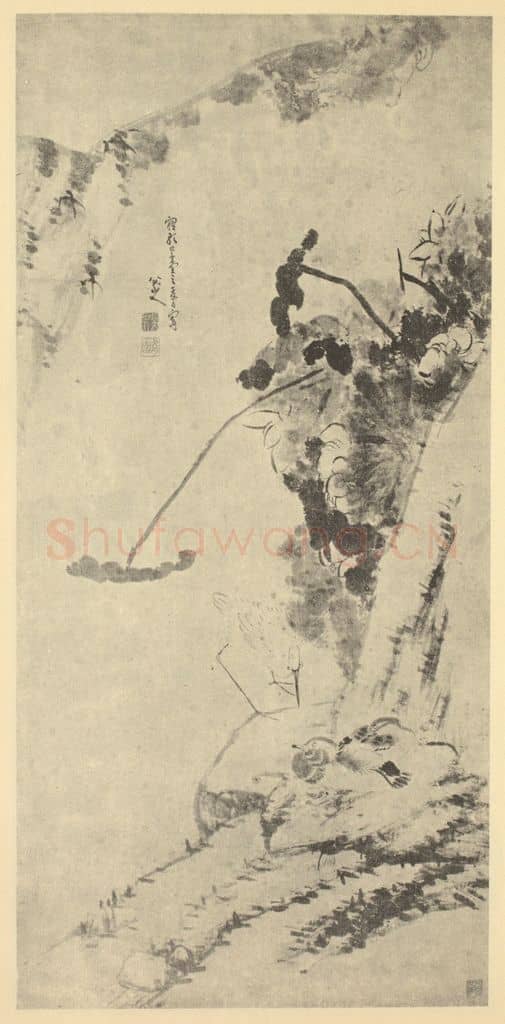 清 朱耷《莲塘鸂鶒图》国画作品
