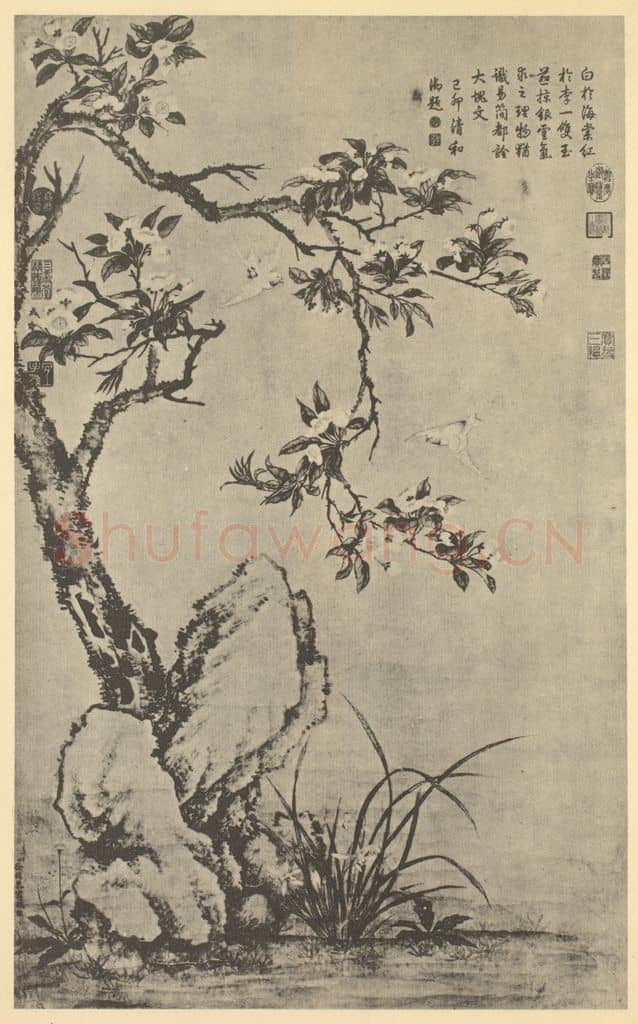 清 徐扬《梨花双燕图》国画作品