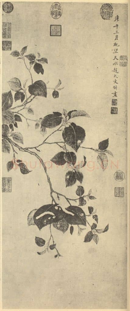 明 文俶《春蚕食叶图》国画作品