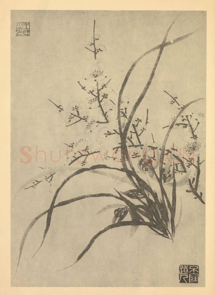 清 金俊明《梅兰》国画作品