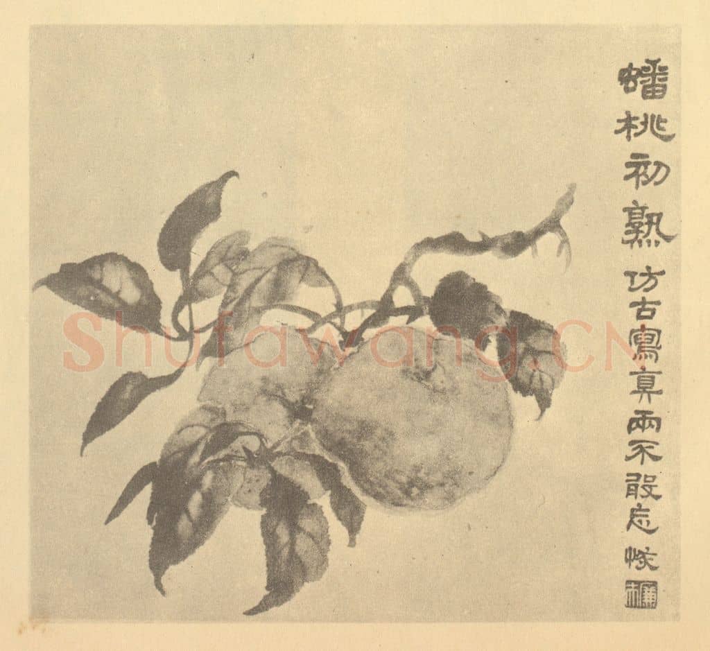 清 陆恢《桃实》国画作品