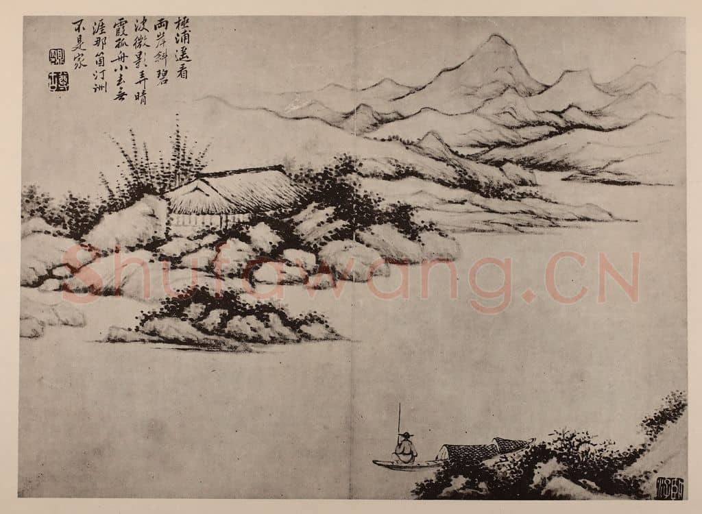 清 黄鼎《渔父图册（三）》国画作品