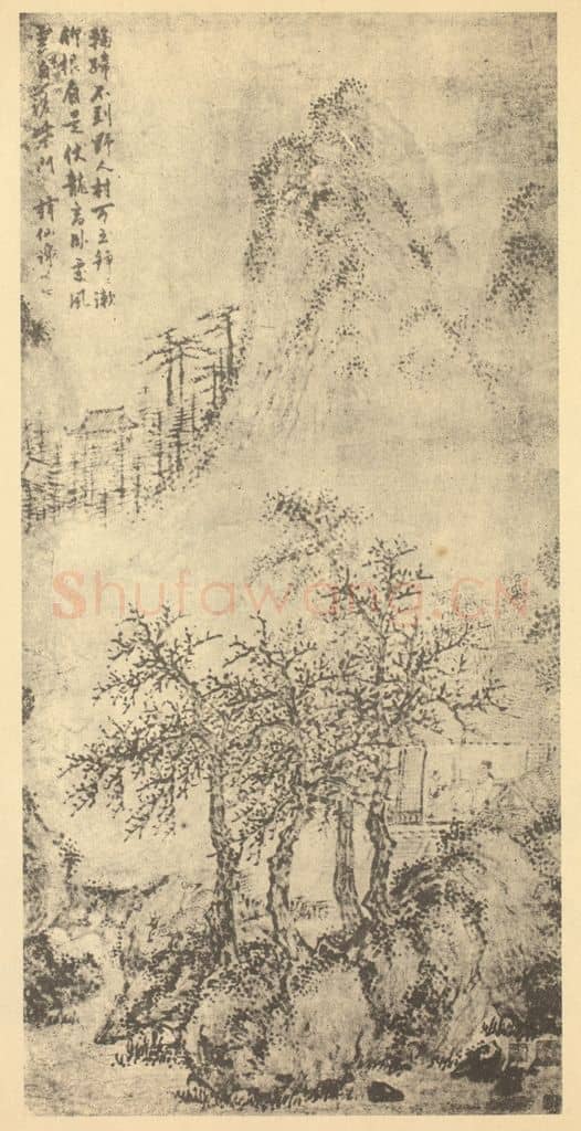 明 谢时臣《柴门高卧图》国画作品
