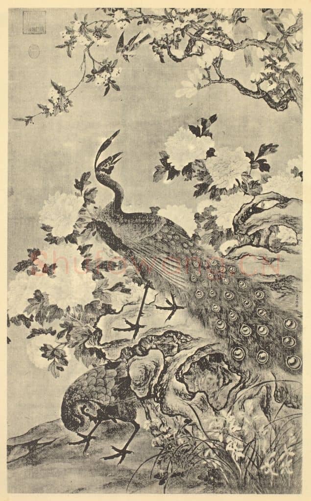 明 陆治《锦圃鸣春图》国画作品