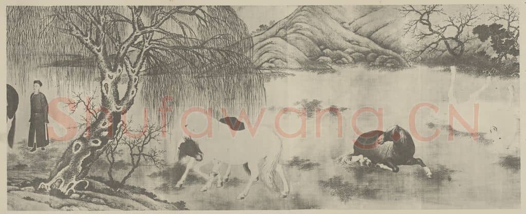 清 唐岱《春原阅骏图卷(二)》国画作品