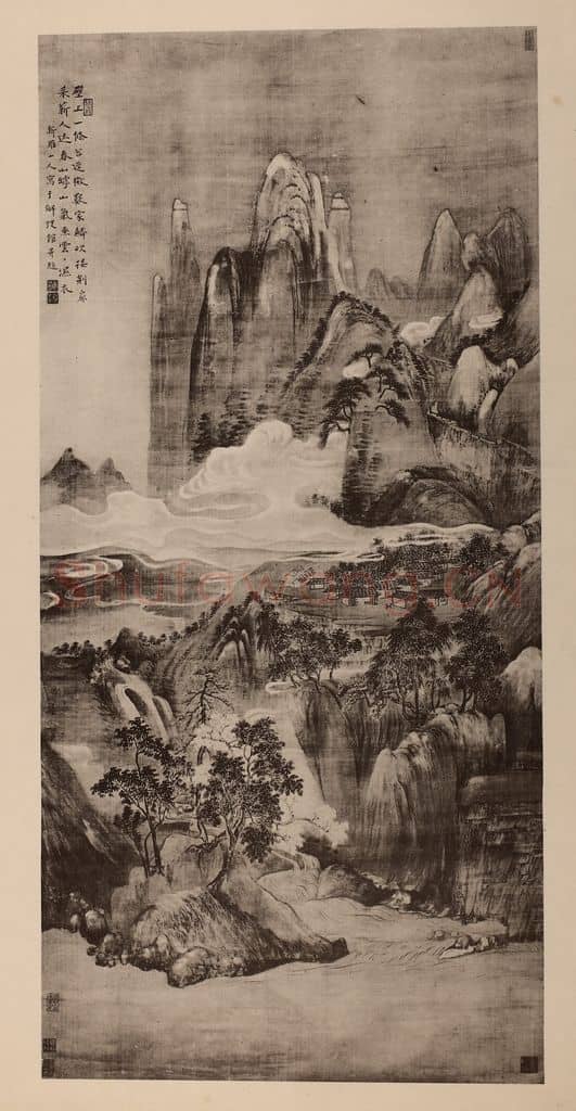 清 华岩《青山白云图轴》国画作品