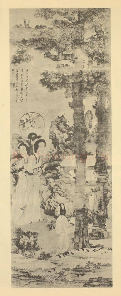 明 陈洪绶《桐阴士女图》国画作品