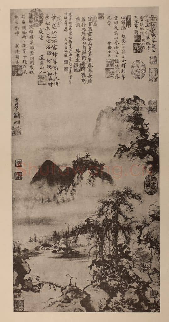 元 曹知白《山水图轴》国画作品