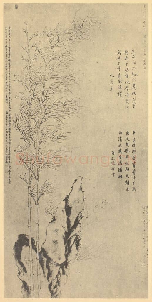 明 金湜《竹石》国画作品