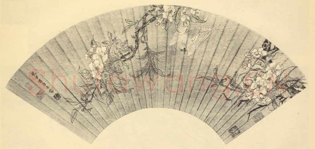明 王建章《花鸟便面》国画作品