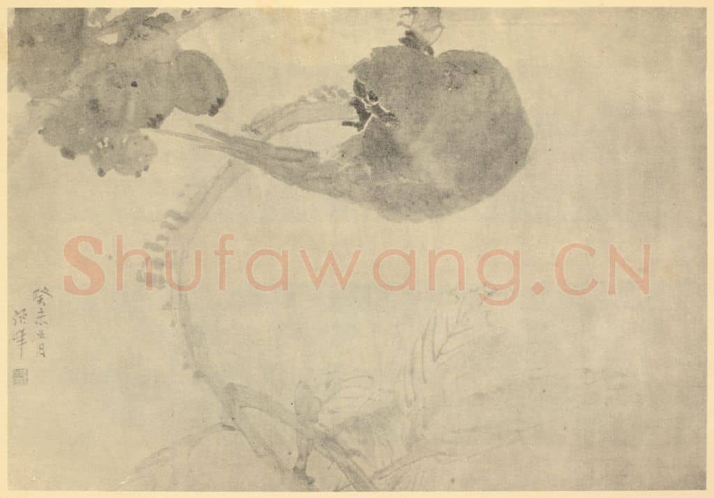 清 任颐《枇杷珍禽》国画作品