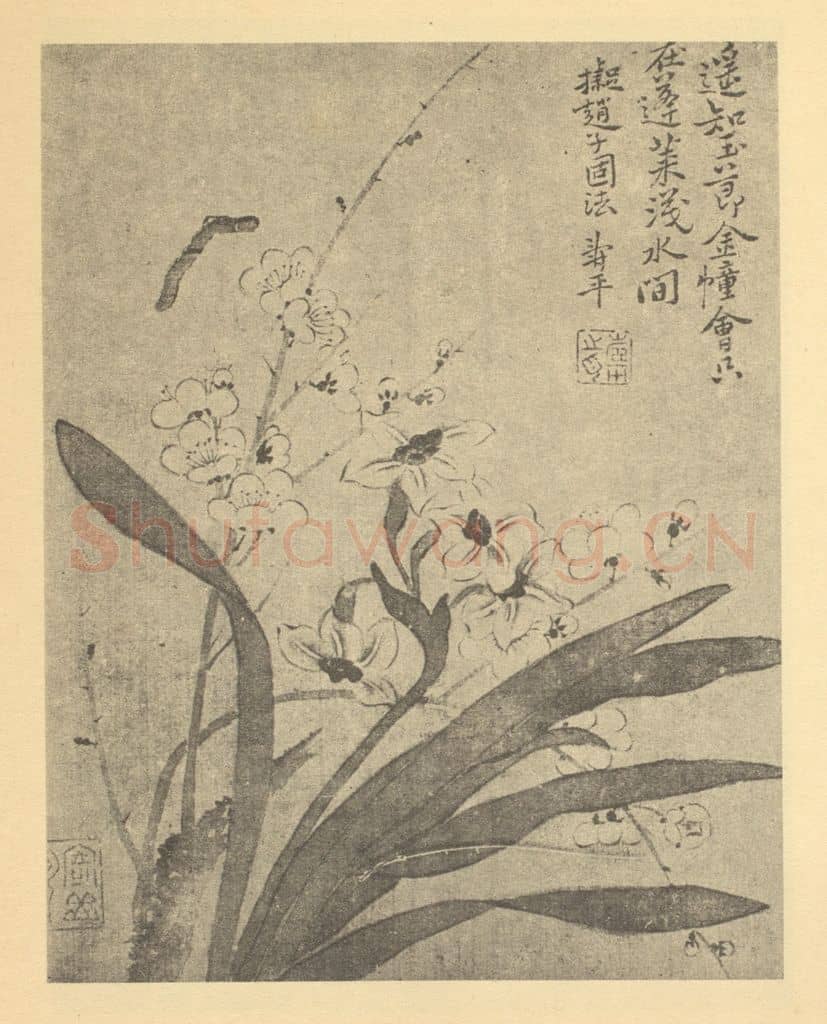 清 恽寿平《菊花》国画作品