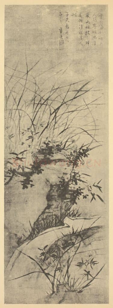明 蓝瑛《兰石》国画作品