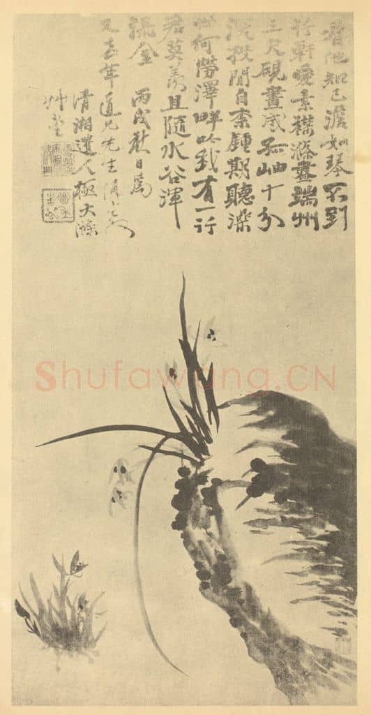 清 释道济《兰石》国画作品