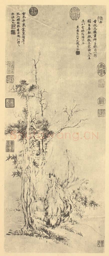 清 恽寿平《仿倪瓒万里丛篁图》国画作品