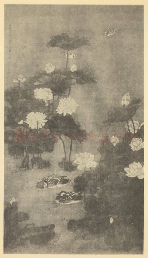 清 沈铨《荷池鸂鶒图》国画作品