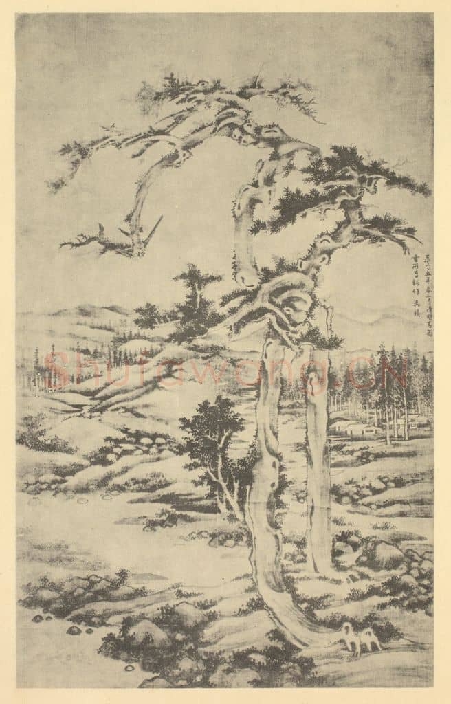 元 吴镇《山水轴(一)》国画作品