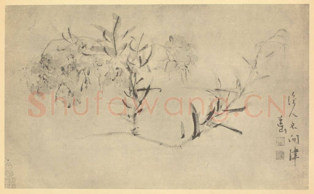 清 陈舒《紫薇》国画作品