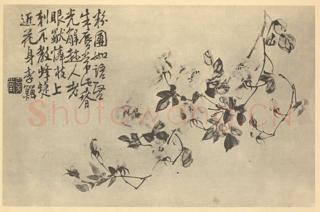 清 李鳝《月季》国画作品