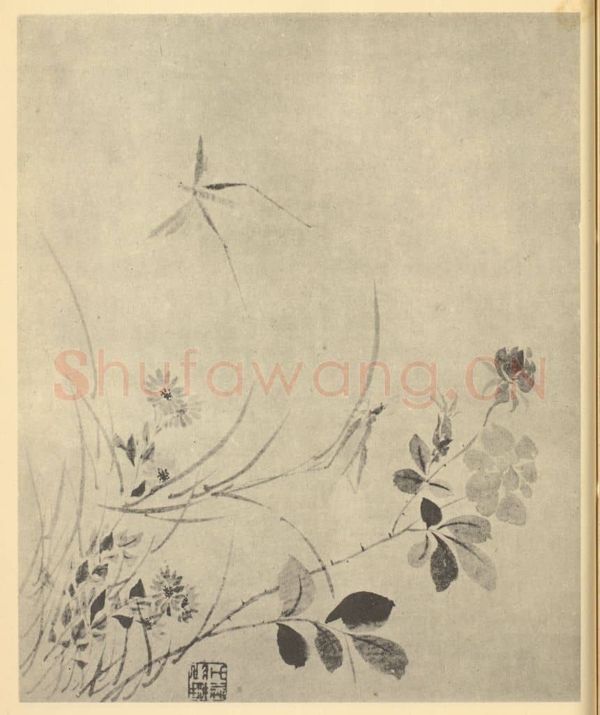 清 汪恭《矾螽图》国画作品