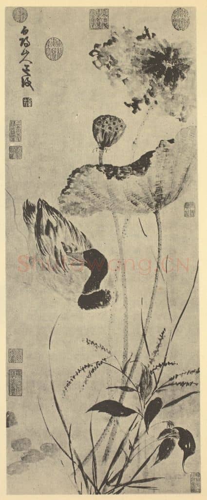 明 陈淳《秋塘野鸭图》国画作品