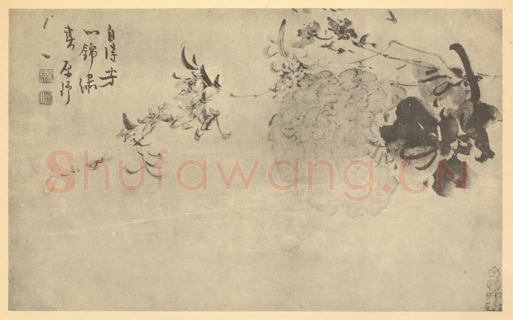 清 陈舒《桃花绣球》国画作品