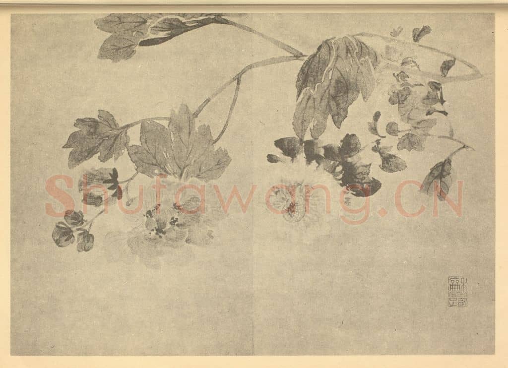 清 吴允楷《芙蓉菊》国画作品