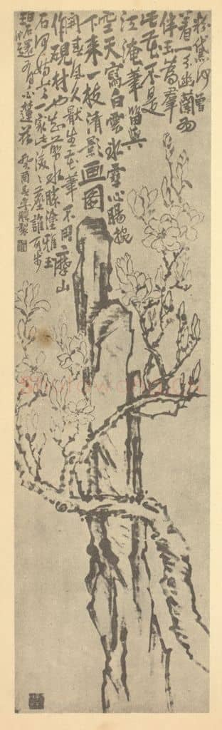 清 李鳝《玉兰图》国画作品