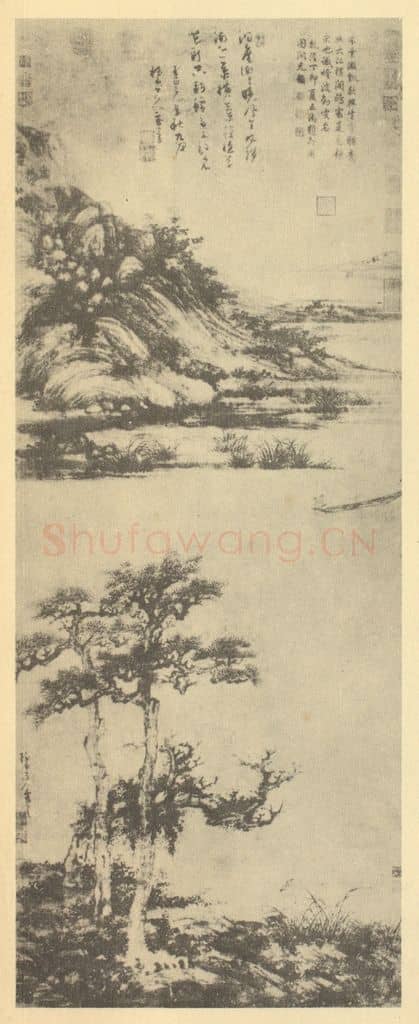 元 吴镇《山水轴(五)》国画作品