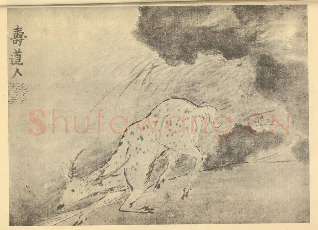 清 金农《白鹿图》国画作品