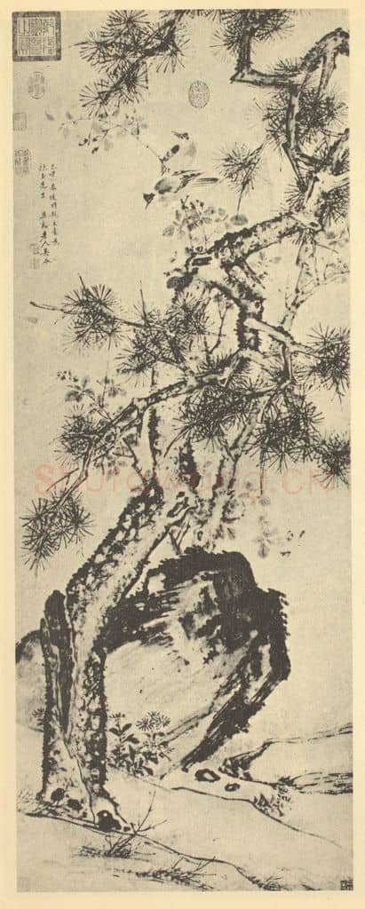 明 吴令《棠上白头图》国画作品